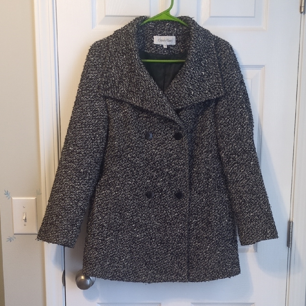 Calvin Klein Black and Gray Women's Fall Coat